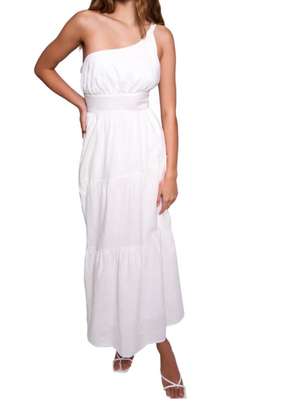 Anthropologie Hutch Braylon Maxi Dress White One Shoulder Linen